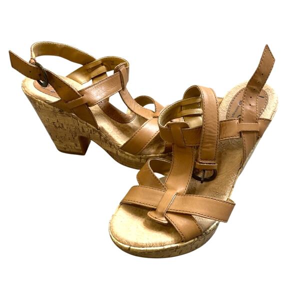 B.O.C Born Light Brown T-Strap Platform Sandals, 7 Womens, 38 EU - Picture 1 of 8